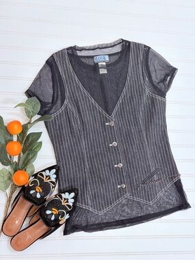 The Look Randolph Duke Striped Mesh Vest Y2K Top